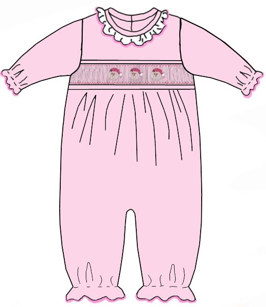 Santa Smocked- Pink knit girl's longall