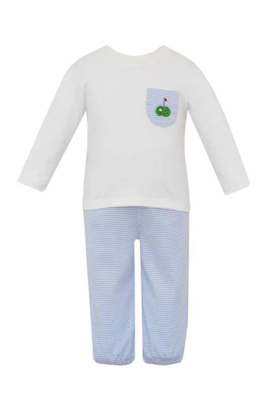 GOLF - Lt.blue stripe knit boy´s pant set w/ white knit T-shirt L/S