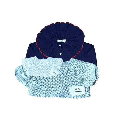 Light Blue and White Scalloped Collar Cardigan