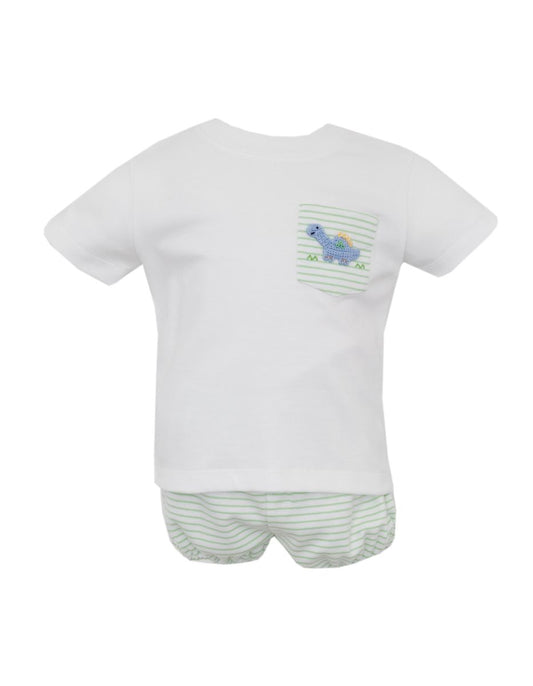 Dino Green Knit Blue Stripe Diaper Set
