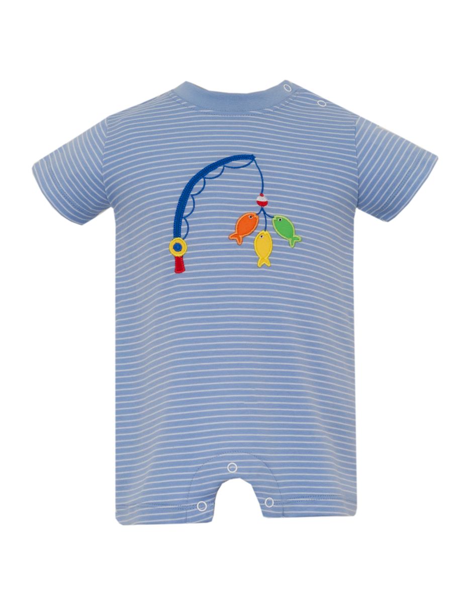 FISHING LURES - Periwinkle blue stripe boy's short romper