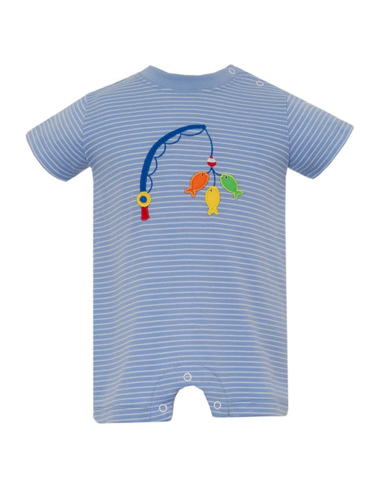 FISHING LURES - Periwinkle blue stripe boy's short romper