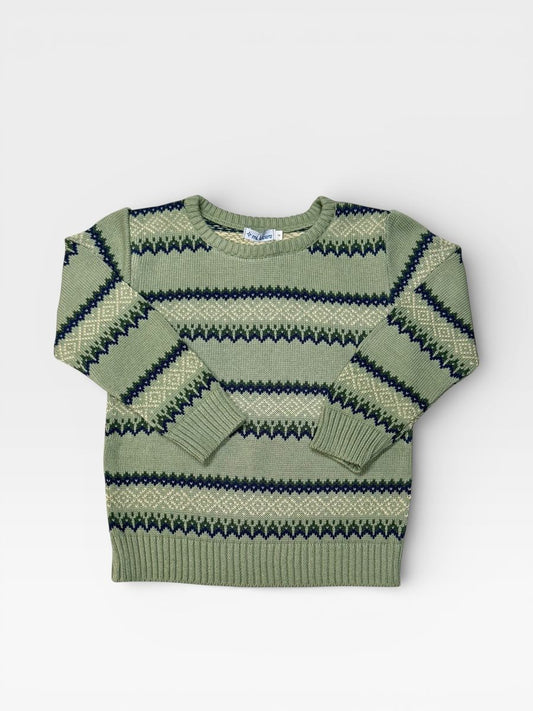 Fair Isle Crew Sweater- sage and navy