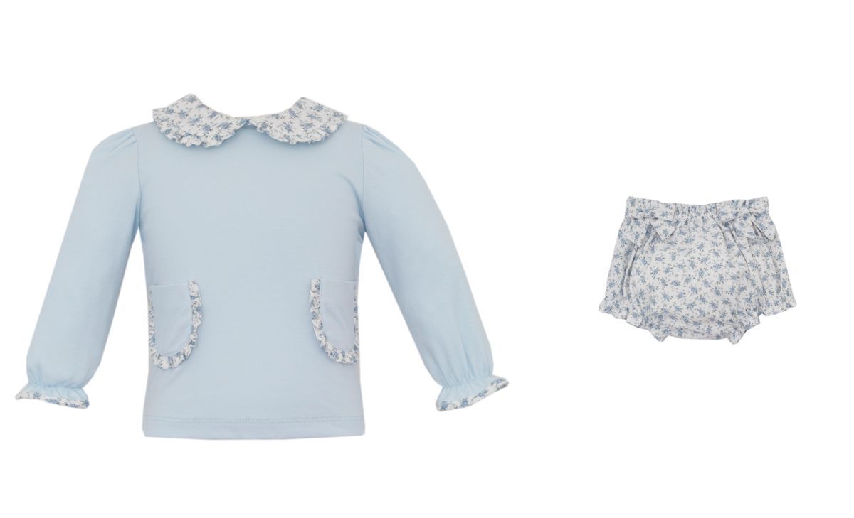 BLOOMER SET - Blue floral bloomer set w/ Lt.blue knit top **PREORDER- SHIPS MID AUGUST**