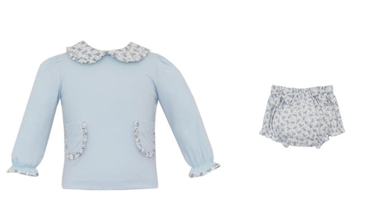 BLOOMER SET - Blue floral bloomer set w/ Lt.blue knit top **PREORDER- SHIPS MID AUGUST**