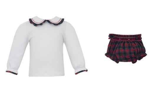 BLOOMER SET - Green & Red plaid w/ White knit top