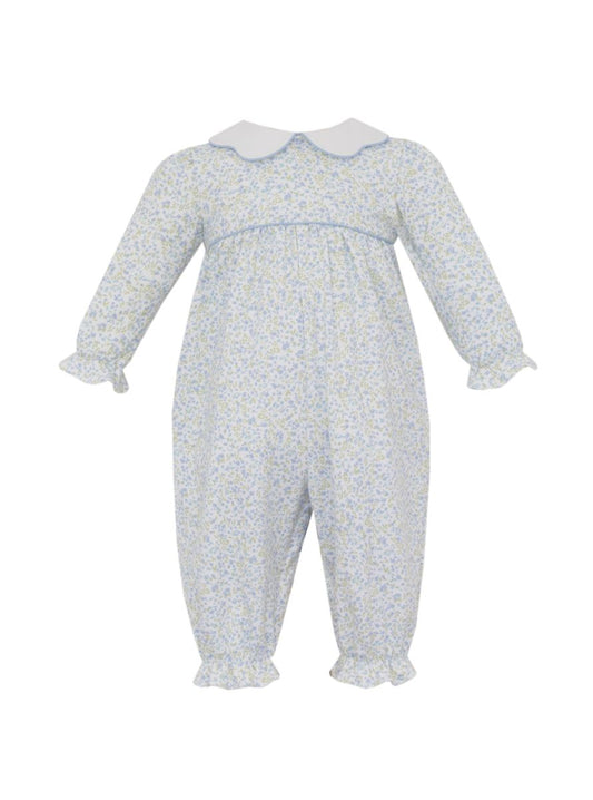CAROLINE - Tiny Blue Floral knit long romper  **PRESALE-SHIPS MID SEPTEMBER**