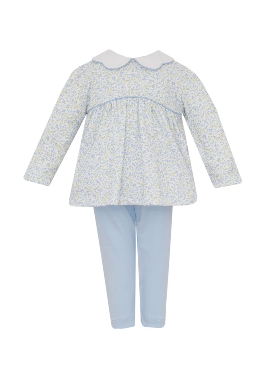 CAROLINE - Tiny Blue Floral knit Tunic Set w/ blue leggings **PRESALE-SHIPS MID SEPTEMBER**