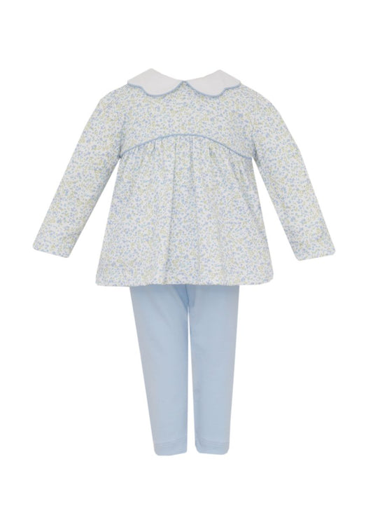 CAROLINE - Tiny Blue Floral knit Tunic Set w/ blue leggings **PRESALE-SHIPS MID SEPTEMBER**