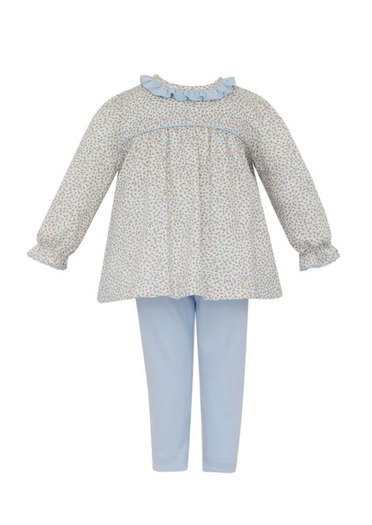 Lt.blue Tunic set w/orange print top w/ blue knit leggings **PRESALE-SHIPS MID SEPTEMBER**