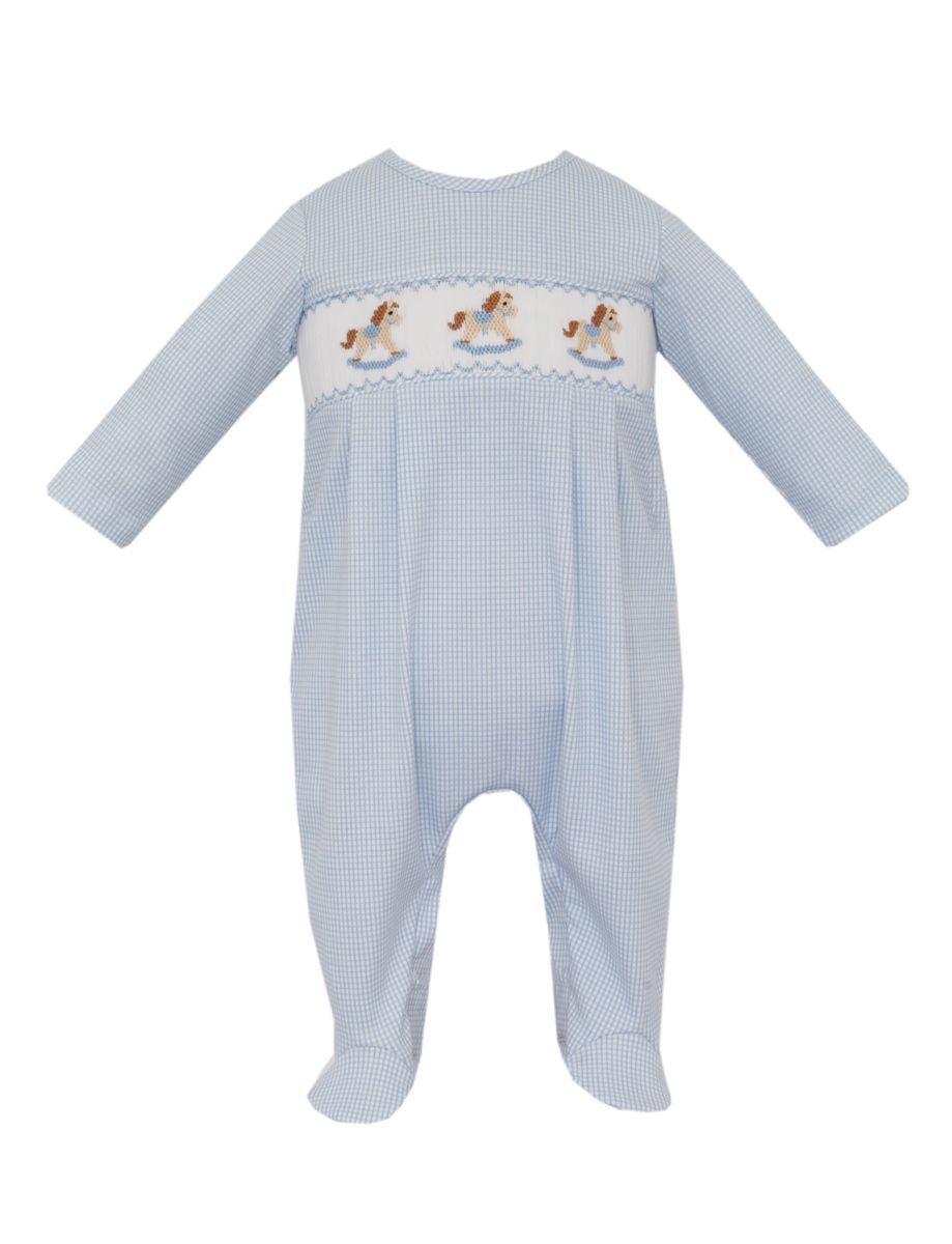 ROCKING HORSE - Blue check boy's footie **PRESALE-SHIPS MID SEPTEMBER**