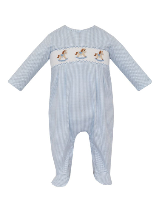 ROCKING HORSE - Blue check boy's footie **PRESALE-SHIPS MID SEPTEMBER**
