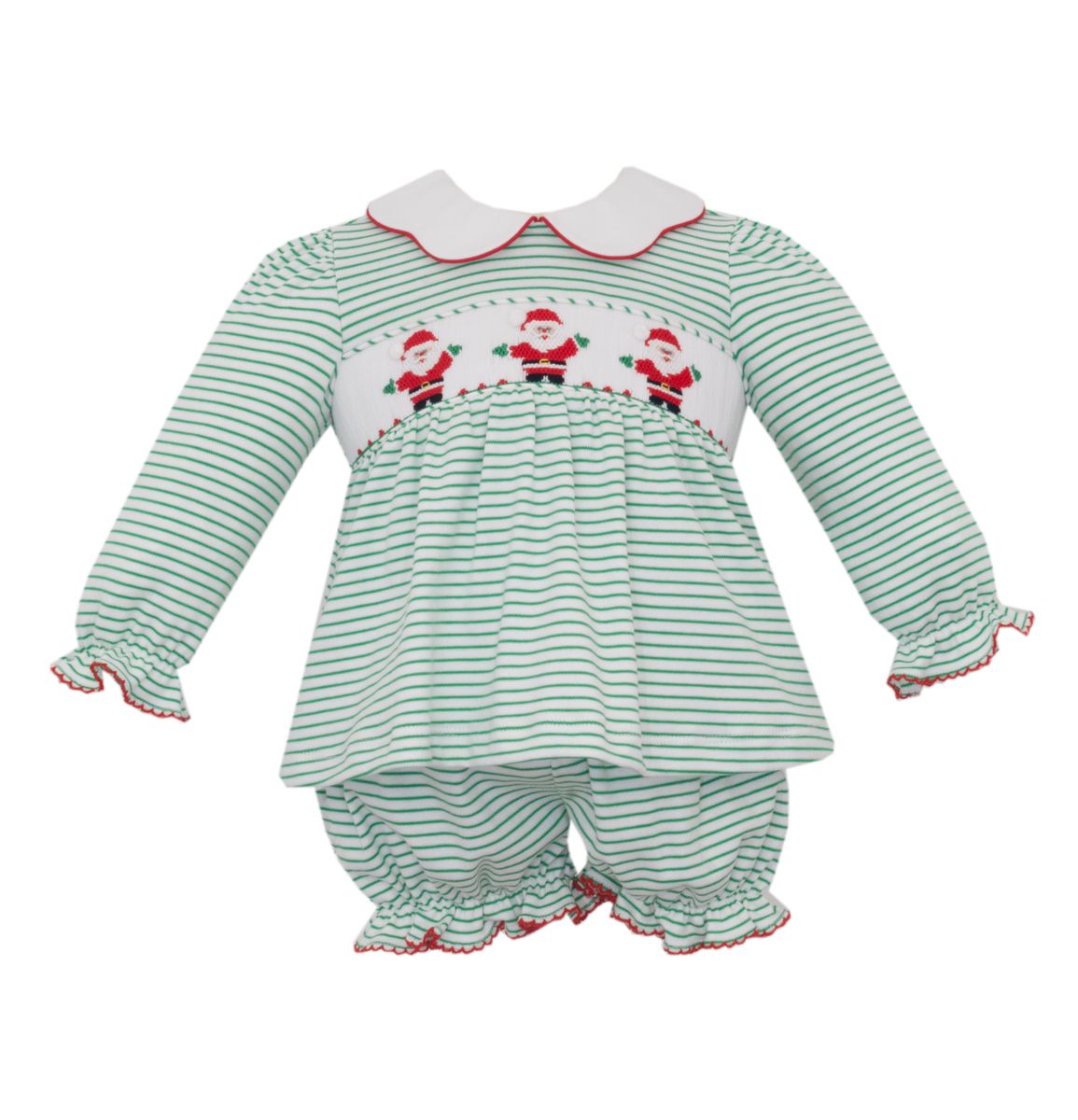 SANTA CLAUS - Green knit stripe girl's set **PREORDER -SHIPS BY NOV 2ND**