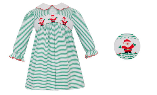 SANTA CLAUS - Green knit stripe dress w/ collar **PREORDER-SHIPS BY NOV 2ND**