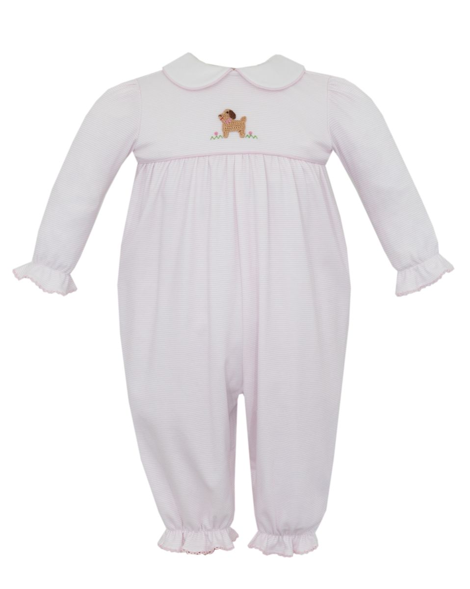 PUPPIES GIRL´S - Pink knit stripe Girl's long romper **PREORDER- SHIPS MID AUGUST**