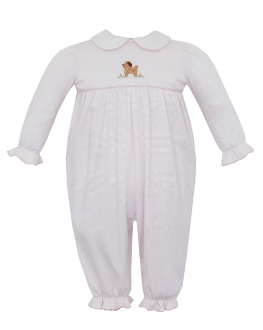 PUPPIES GIRL´S - Pink knit stripe Girl's long romper **PREORDER- SHIPS MID AUGUST**