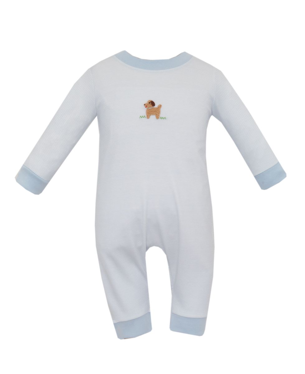 PUPPIES BOY´S - Lt.blue knit stripe Boy's long romper **PREORDER- SHIPS MID AUGUST**