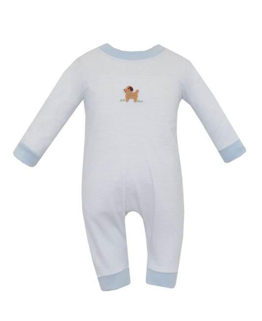 PUPPIES BOY´S - Lt.blue knit stripe Boy's long romper **PREORDER- SHIPS MID AUGUST**