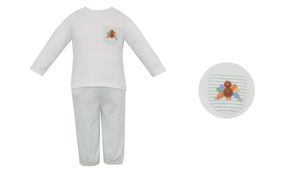 TURKEY BOY´S - Green knit stripe Boy's Pant set   **PRESALE-SHIPS MID SEPTEMBER**