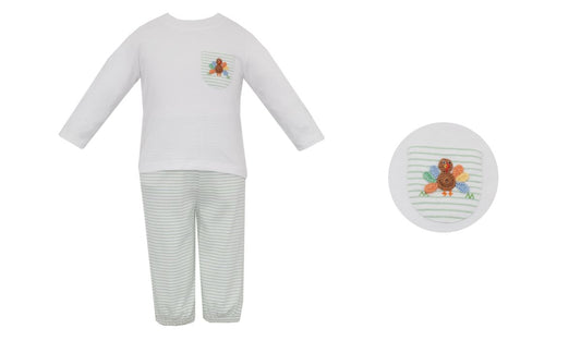 TURKEY BOY´S - Green knit stripe Boy's Pant set   **PRESALE-SHIPS MID SEPTEMBER**