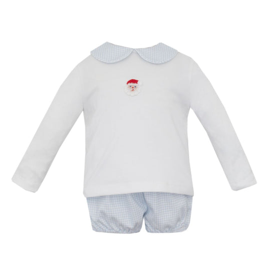 SANTA FACE BOY´S - Lt.blue gingham boy's set **PREORDER -SHIPS BY NOV 2ND**