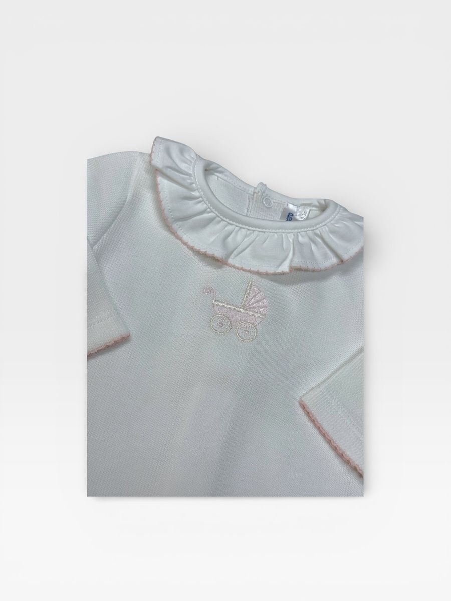 Pima Footie with Pink Pram Embroidery