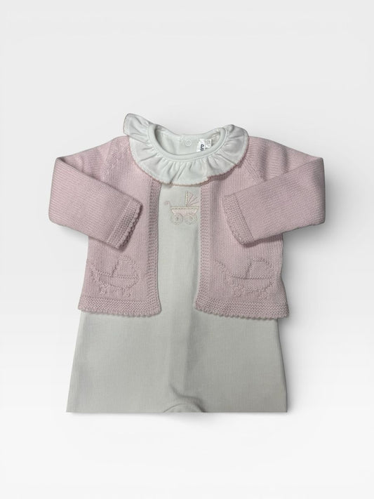 Pima Footie with Pink Pram Embroidery