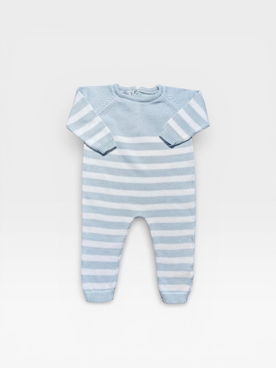 Blue and White Stripe Knit Romper