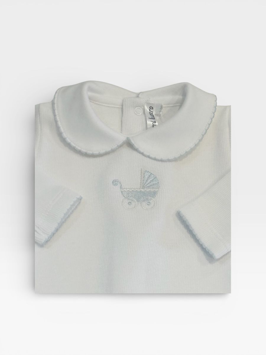 Pima Footie with Blue Pram Embroidery