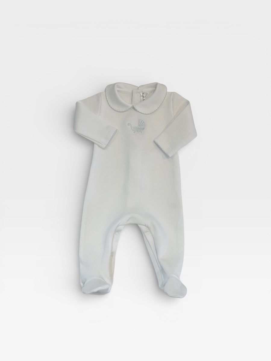 Pima Footie with Blue Pram Embroidery