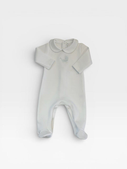 Pima Footie with Blue Pram Embroidery