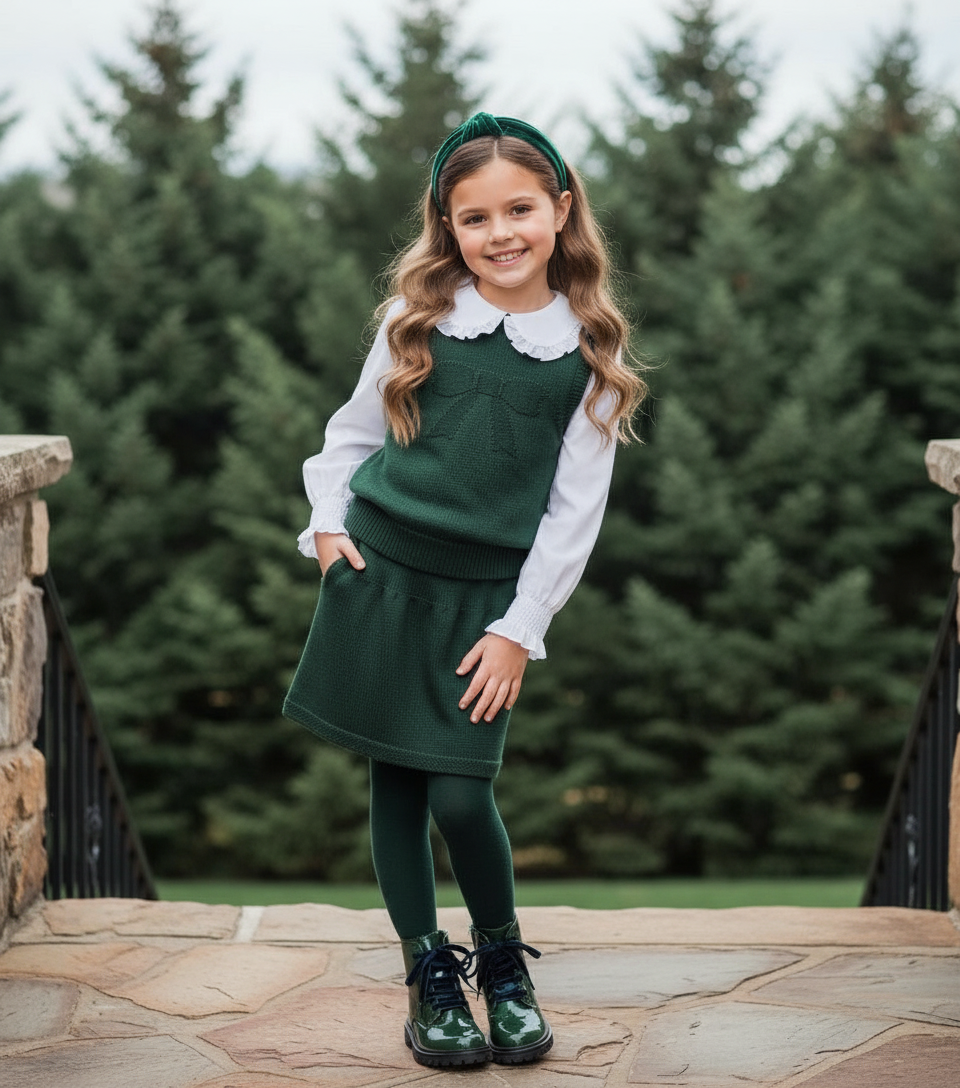 Evergreen Bow Skirt and Vest Set