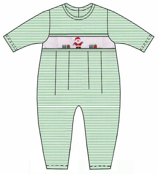 SANTA CLAUS - Green knit stripe boy's romper **PREORDER -SHIPS BY NOV 2ND**