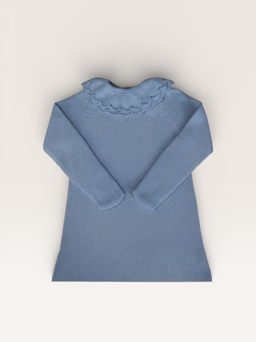 Dusty Blue Scalloped Collar Knit Dress