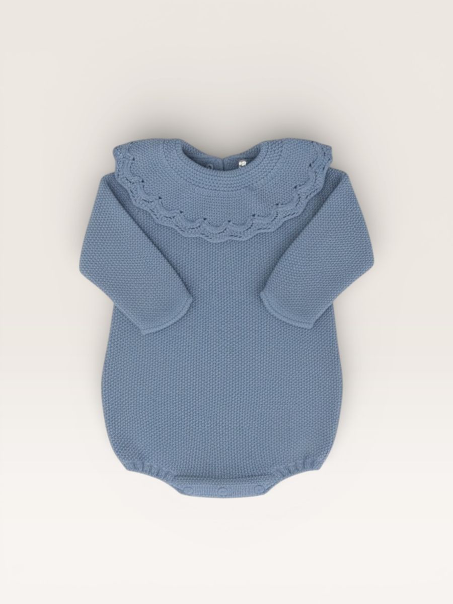 Dusty Blue Scalloped Collar Knit  Bubble