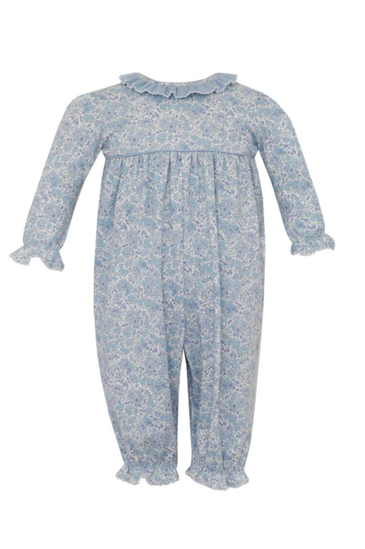 JOY - Blue liberty knit print girl's long romper **PRESALE-SHIPS MID SEPTEMBER**