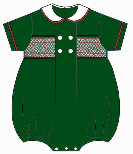 Green Cord Smocked Holiday Boy Bubble