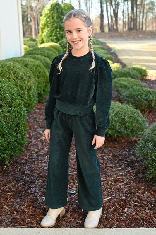Pleat Dark Green Velour Set