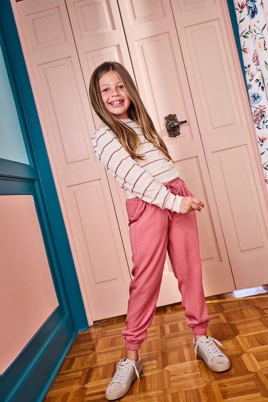 Pleat Janie Jogger Set- Grapefruit/Blush Stripe