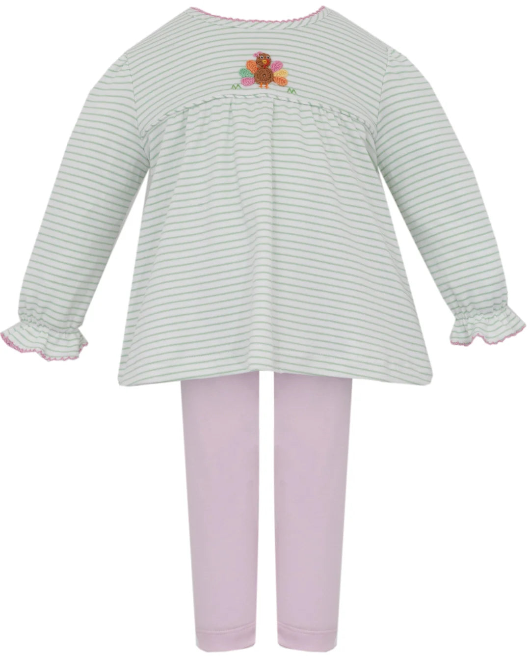 TURKEY -  Girls Green knit stripe tunic set  **PRESALE-SHIPS MID SEPTEMBER**