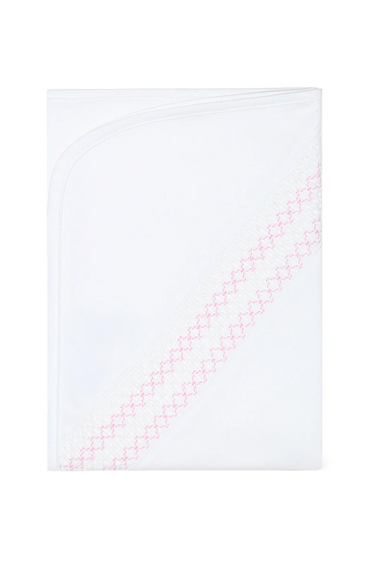 Signature Smocked Girls Receiving Blanket - White