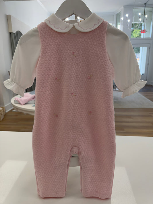 Rose Buds Pima Jacquard Overall Set
