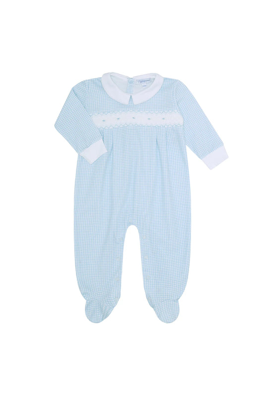 Blue Gingham Smocked Footie