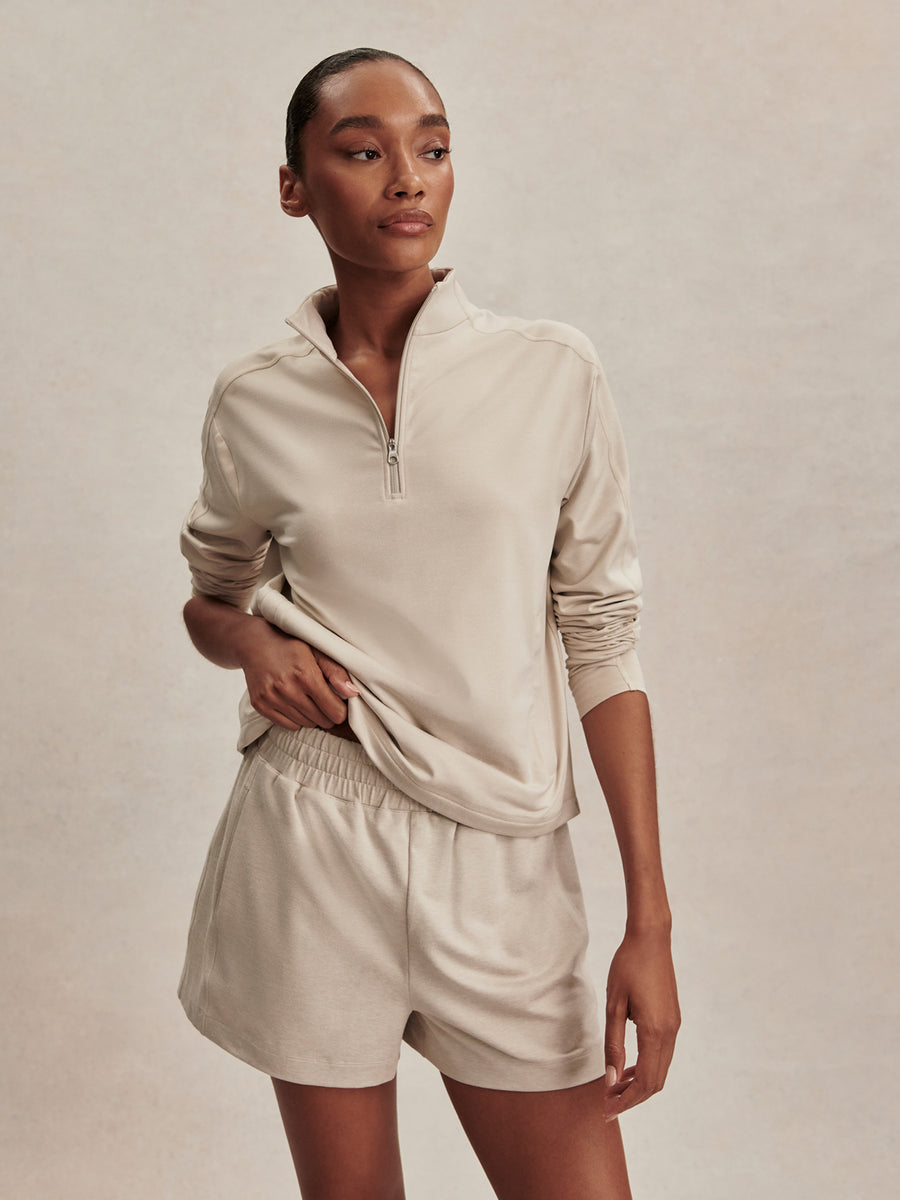Lamia Half Zip X Joss Active Short Set - Pebble Marl