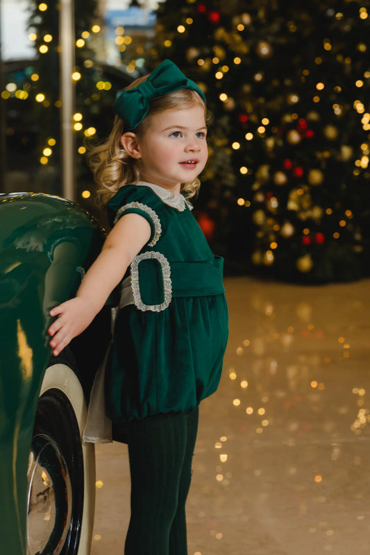 Green Velvet Romper *SHIPS DEC*