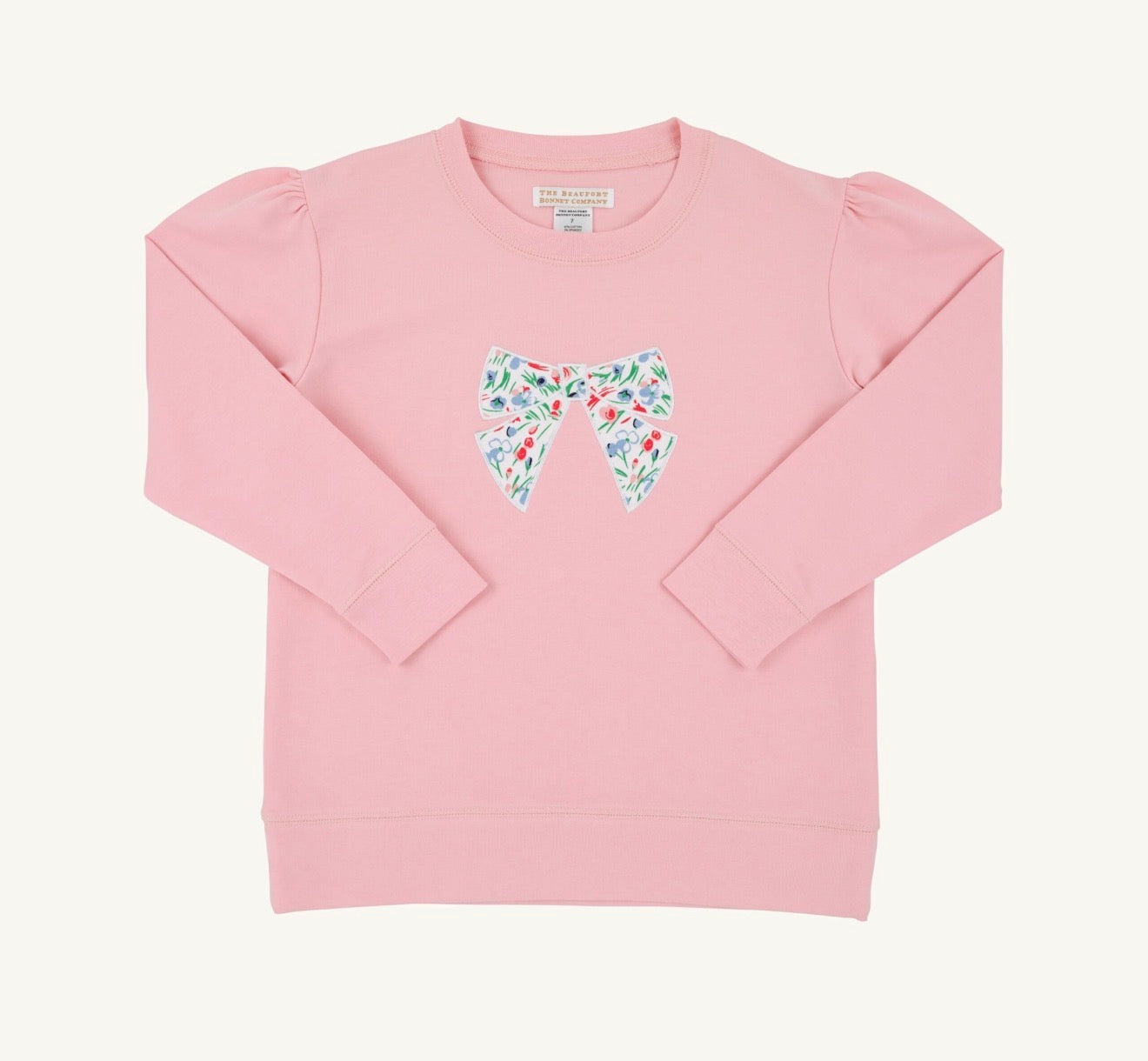 Cassidy Comfy Crewneck Puff Sleeve-Sandpearl Pink/Fair St Floral/Bow