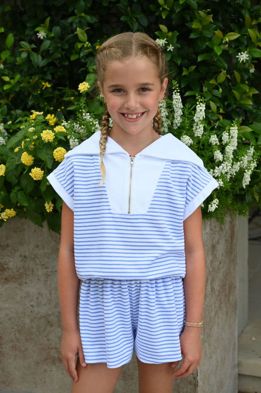 Callie French Terry Set - Blue/White