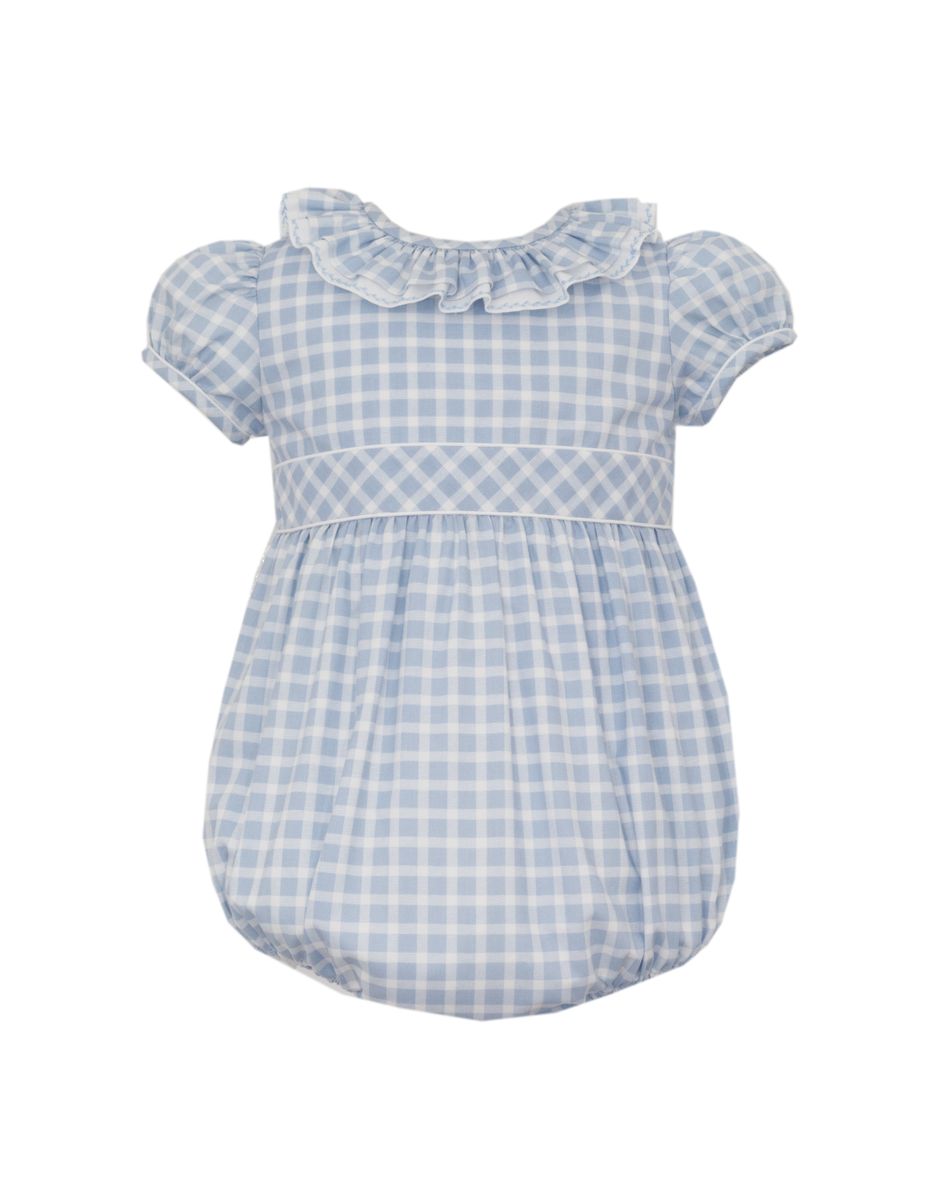 Anna Bubble - Blue check w/ double ruffle collar