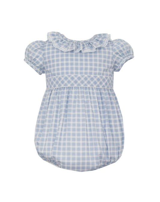 Anna Bubble - Blue check w/ double ruffle collar
