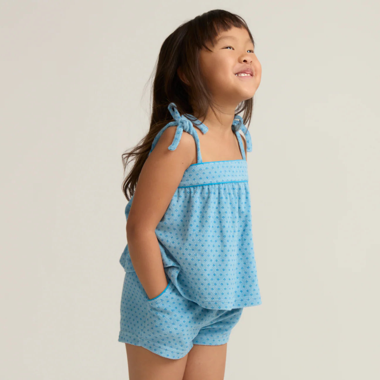Girls le marin dot french terry tie top and short set